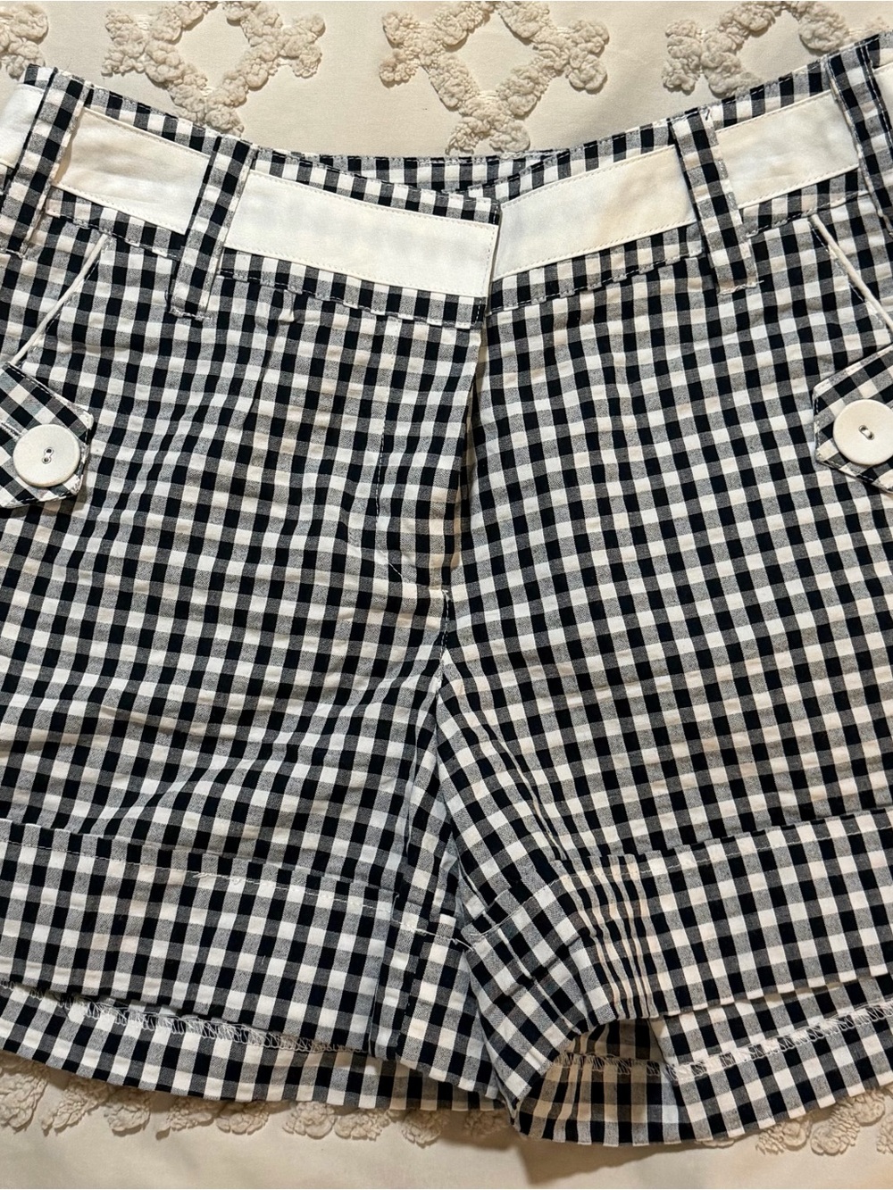 Willi Smith Black & White Gingham Bermuda Shorts with Button Accents